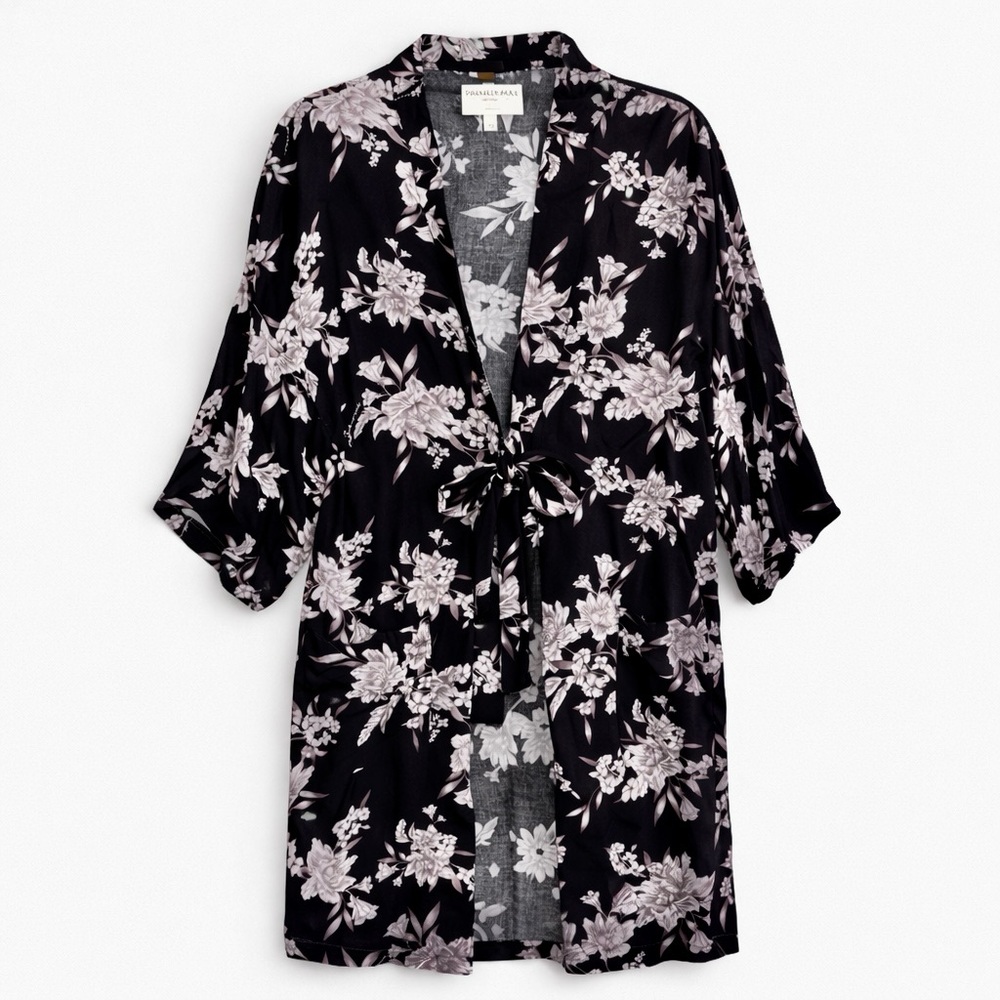 Spiritual Gangster Beach Coverup Resort Vacation Kimono Black White Floral OS